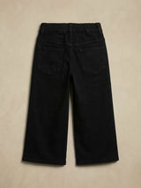 Girls Black Wide Leg Elastic Waist Casual Pants.