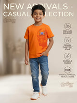 Orange Graphic Print Round Neck T-Shirt Kids Casual Wear