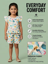 Girls Mint Green Sea Shell Printed Shorts Set.