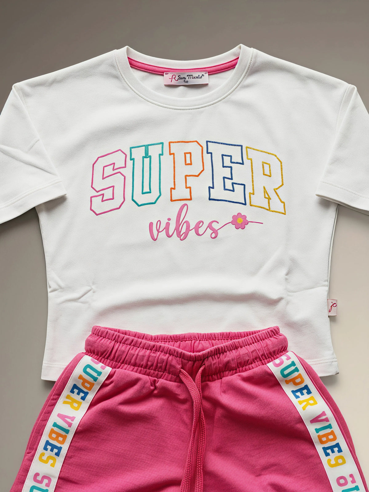 Girls Pink Super Vibes Crop Top and Shorts Co-ord Set