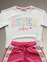 Girls Pink Super Vibes Crop Top and Shorts Co-ord Set