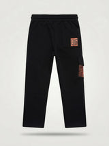 Boys Black Printed Cargo Trackpants with Drawstring