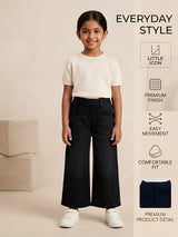 Girls Black Wide Leg Elastic Waist Casual Pants.