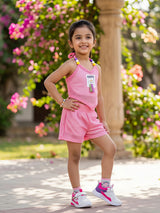 Girls Purple Net Mesh Halter Top & Shorts Co-ord Set