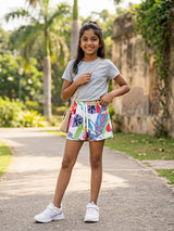Girls' Vibrant Tropical Print Multi-Color Shorts with Pockets