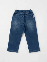 L.Blue Solid Washed Cotton Denim Pant Casual Wear
