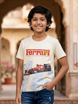 Boys Ferrari F1 Racing Graphic T-Shirt - Cream