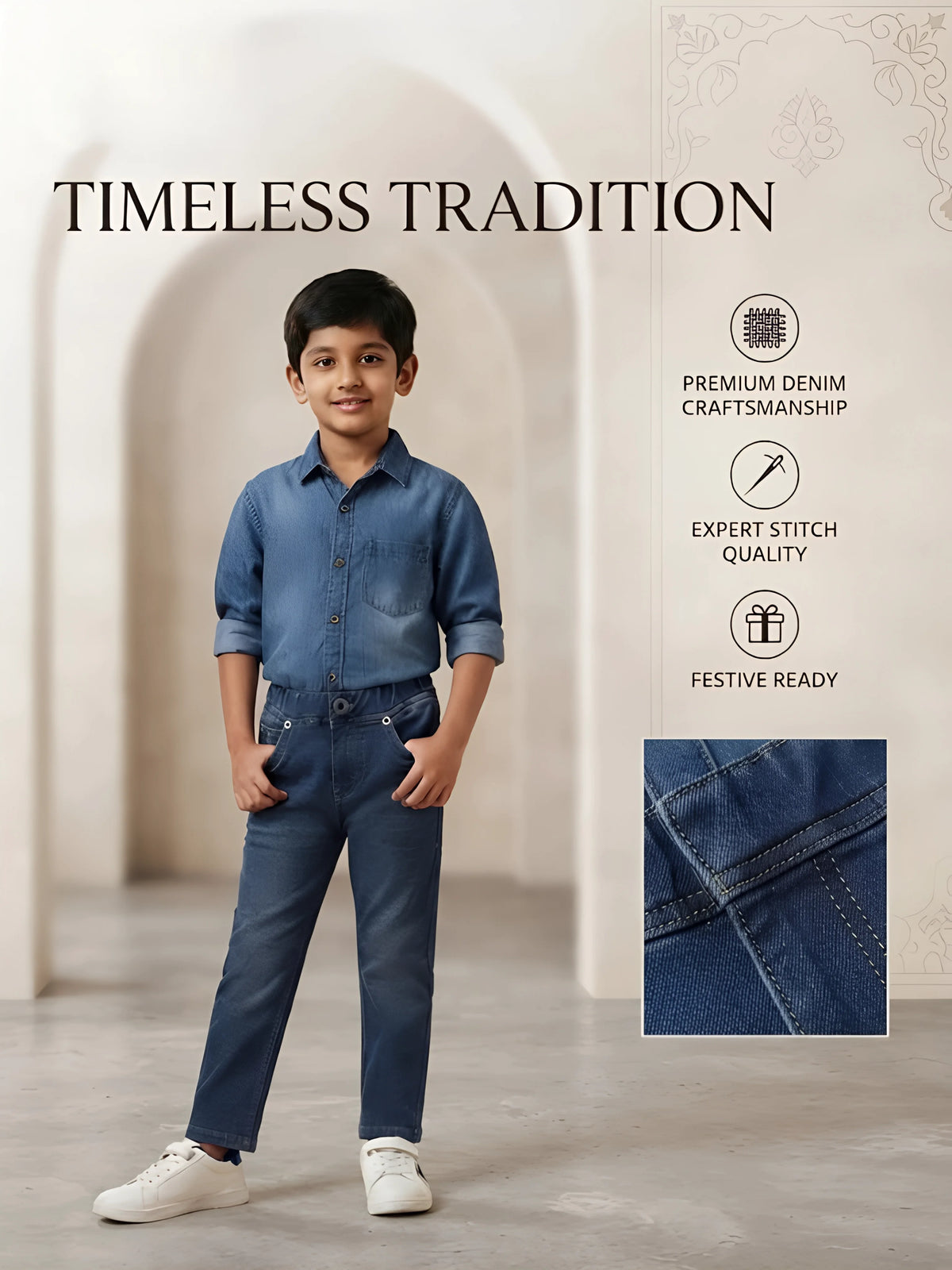 L.Blue Solid Washed Cotton Denim Pant Casual Wear