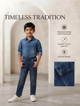 L.Blue Solid Washed Cotton Denim Pant Casual Wear
