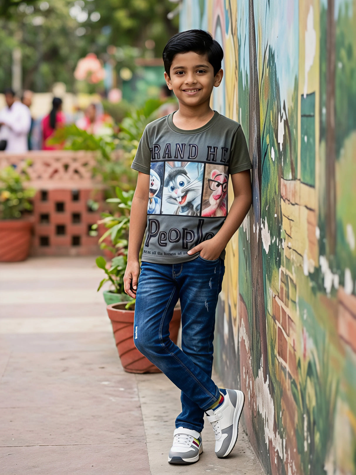 Boys Dark Grey Cartoon Graphic T-Shirt