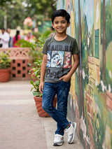 Boys Dark Grey Cartoon Graphic T-Shirt