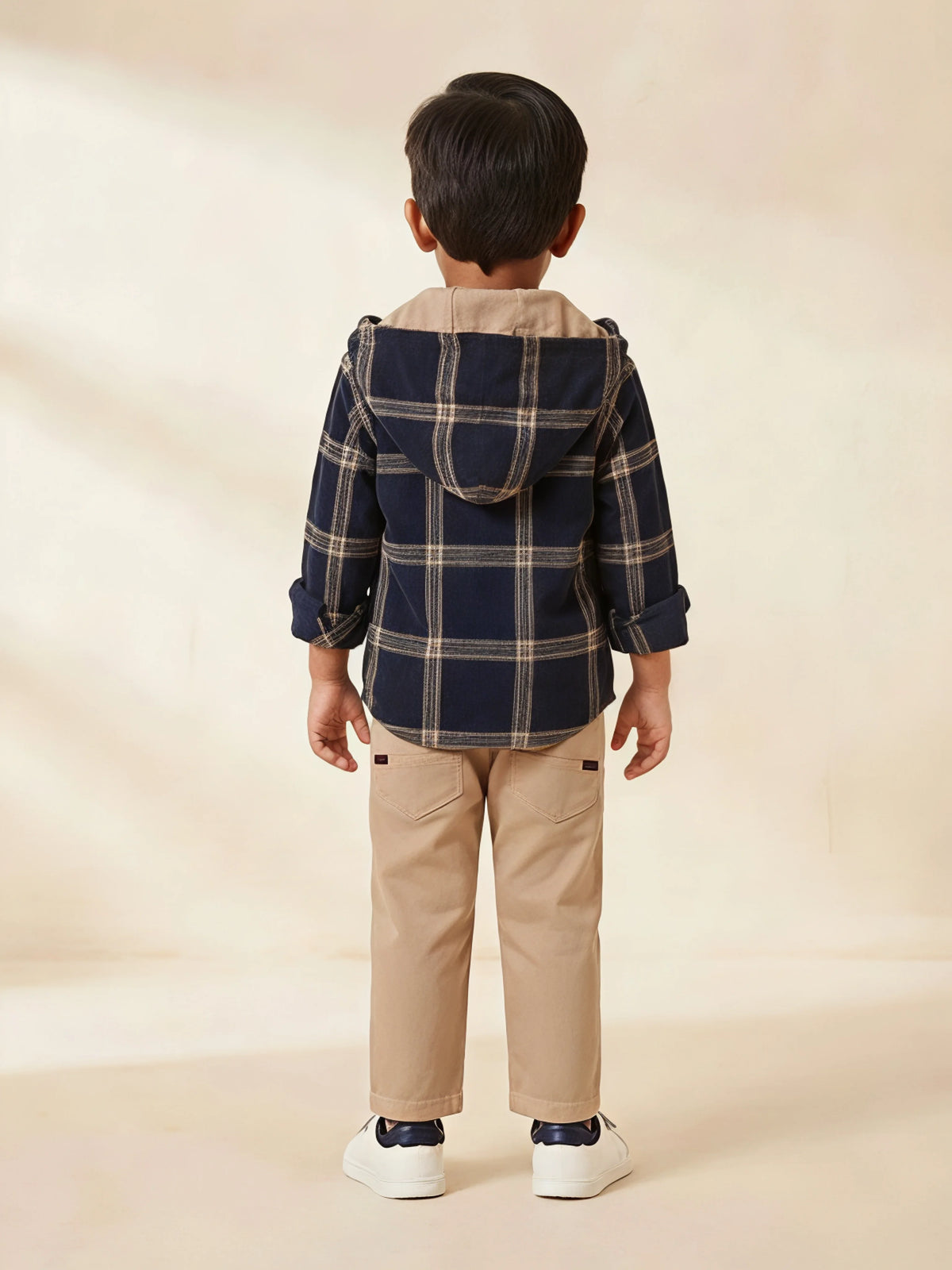 Boys Black Plaid Hooded Jacket and T-Shirt Clothing Set