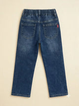 Girls Blue Embroidered Casual Pants.