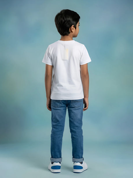 Boys White Independence Day T-Shirt – Tricolor India Map Print Graphic Tee.