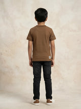 Boys Brown Graphic Printed Short Sleeve T-Shirt
