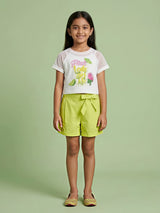 Girls Lime Green Lemonade Print Mesh Top & Shorts Coord Set