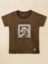 Boys Brown Graphic Printed Short Sleeve T-Shirt