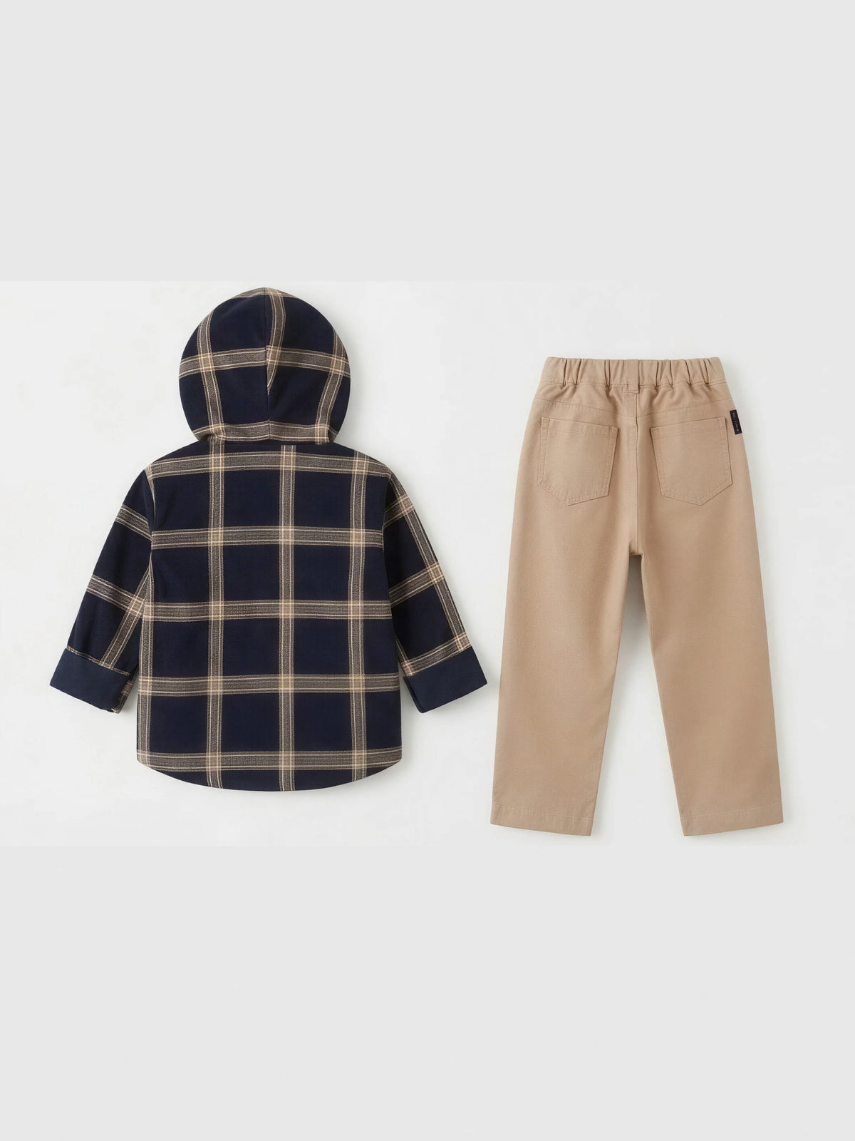 Boys Black Plaid Hooded Jacket and T-Shirt Clothing Set