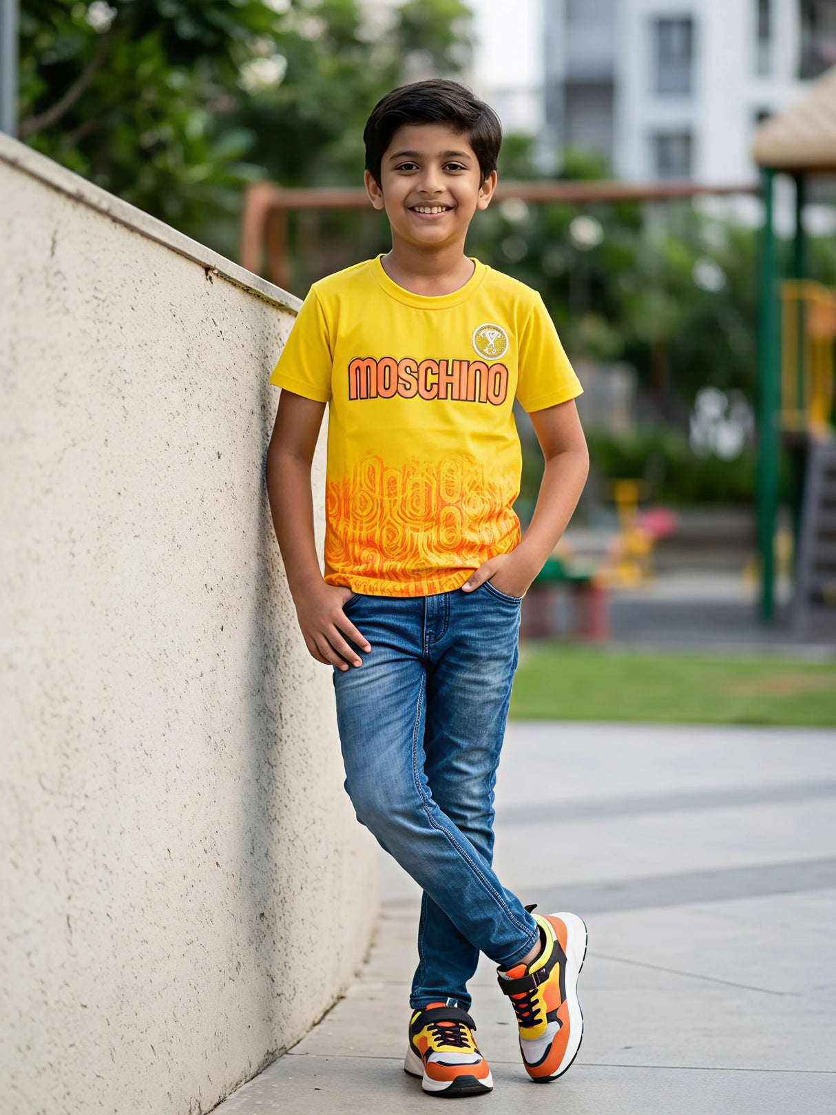 Boys Yellow Moschino Print Ombre Graphic T-Shirt