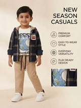 Boys Black Plaid Hooded Jacket and T-Shirt Clothing Set