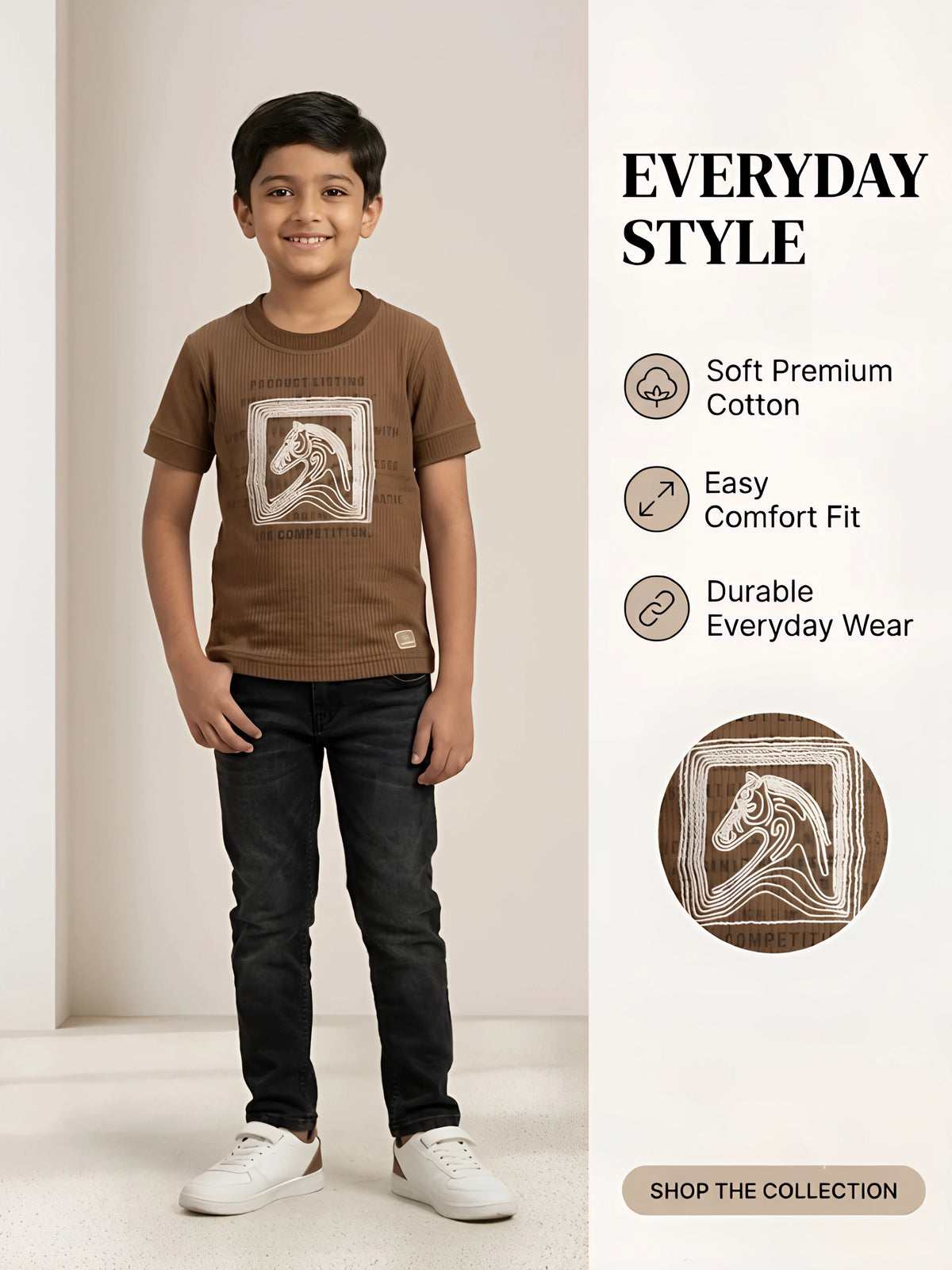 Boys Brown Graphic Printed Short Sleeve T-Shirt