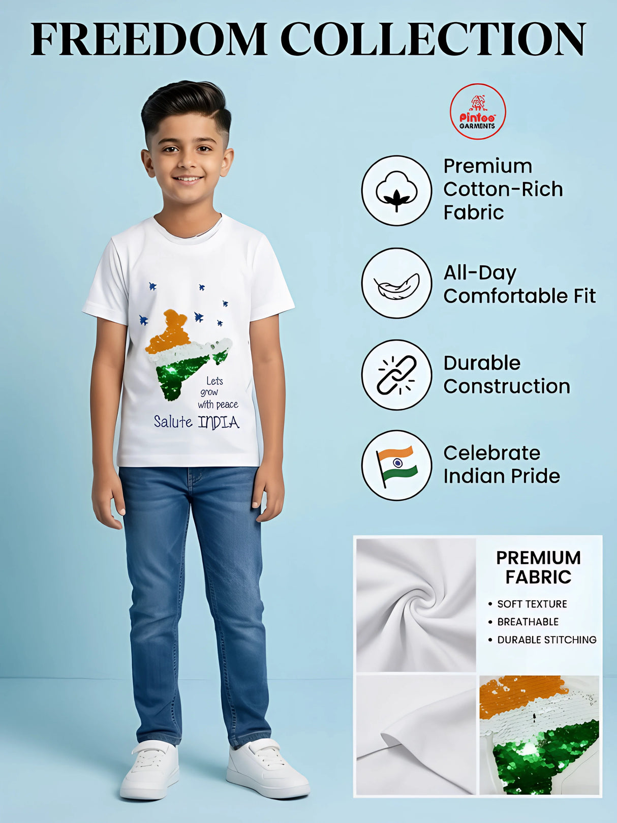 Boys White Independence Day T-Shirt – Tricolor India Map Print Graphic Tee