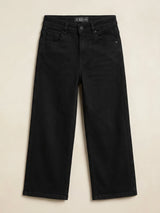 Girls Black High-Waist Wide Leg Casual Pants.