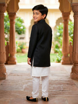 Boys Black Jodhpuri Sherwani Set with Pocket Square ()