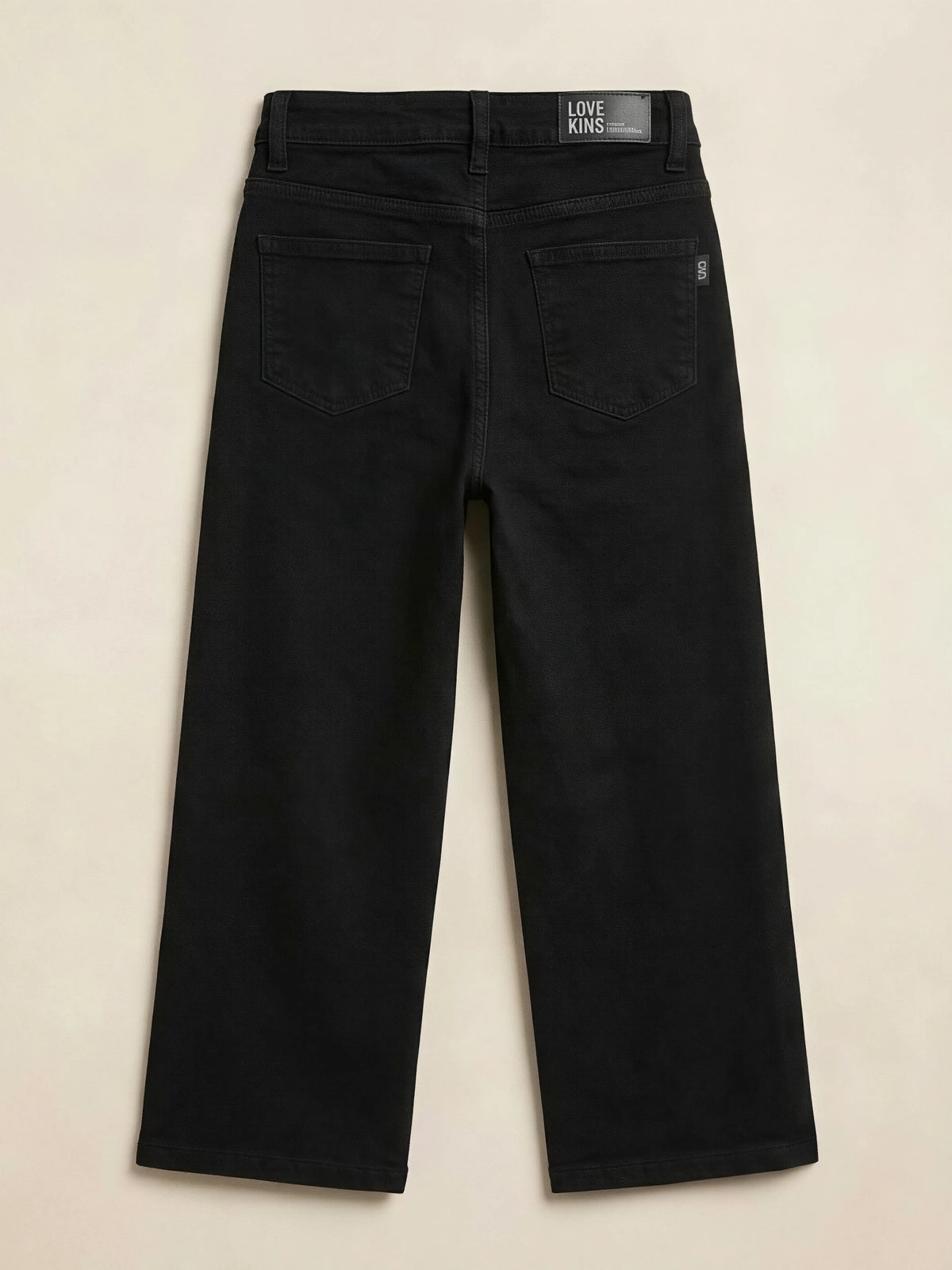 Girls Black High-Waist Wide Leg Casual Pants.