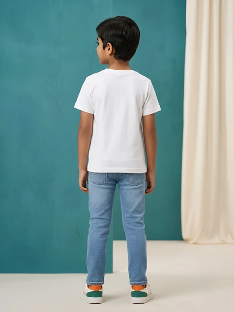 Boys White 15 August Independence Day Vande Mataram Printed Round Neck T-Shirt.