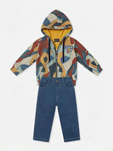 Boys Yellow Hooded Jacket T-Shirt and Jeans Set