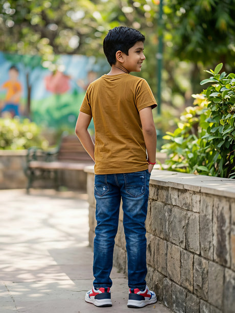 Boys Green Cartoon Graphic Print Cotton T-Shirt