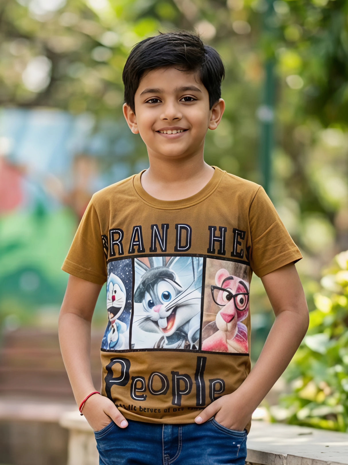 Boys Green Cartoon Graphic Print Cotton T-Shirt