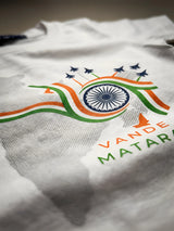 Boys White 15 August Independence Day Vande Mataram Printed Round Neck T-Shirt