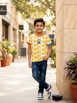 Boys Orange Play Typography Printed Round Neck T-Shirt