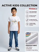 Boys White 15 August Independence Day Vande Mataram Printed Round Neck T-Shirt