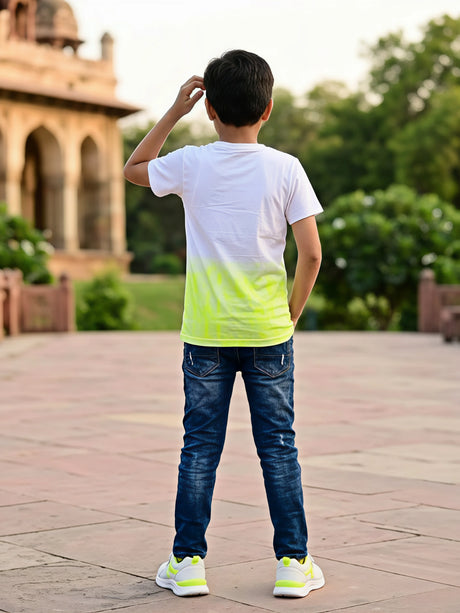 Boys White & Neon Yellow Moschino Graphic T-Shirt