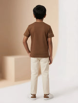 Boys Brown Graphic Printed Crew Neck T-Shirt
