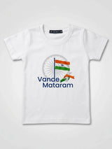 Vande Mataram 15th August T-Shirt for Boys - White Independence Day Tee