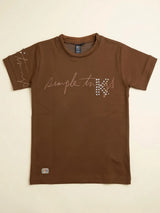 Boys Brown Graphic Printed Crew Neck T-Shirt