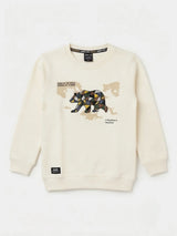 Cream Graphic Print Cotton T-Shirt Kids Casual Wear