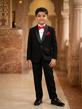 Boys' Formal Black Coat Suit Set with Red Bowtie ()