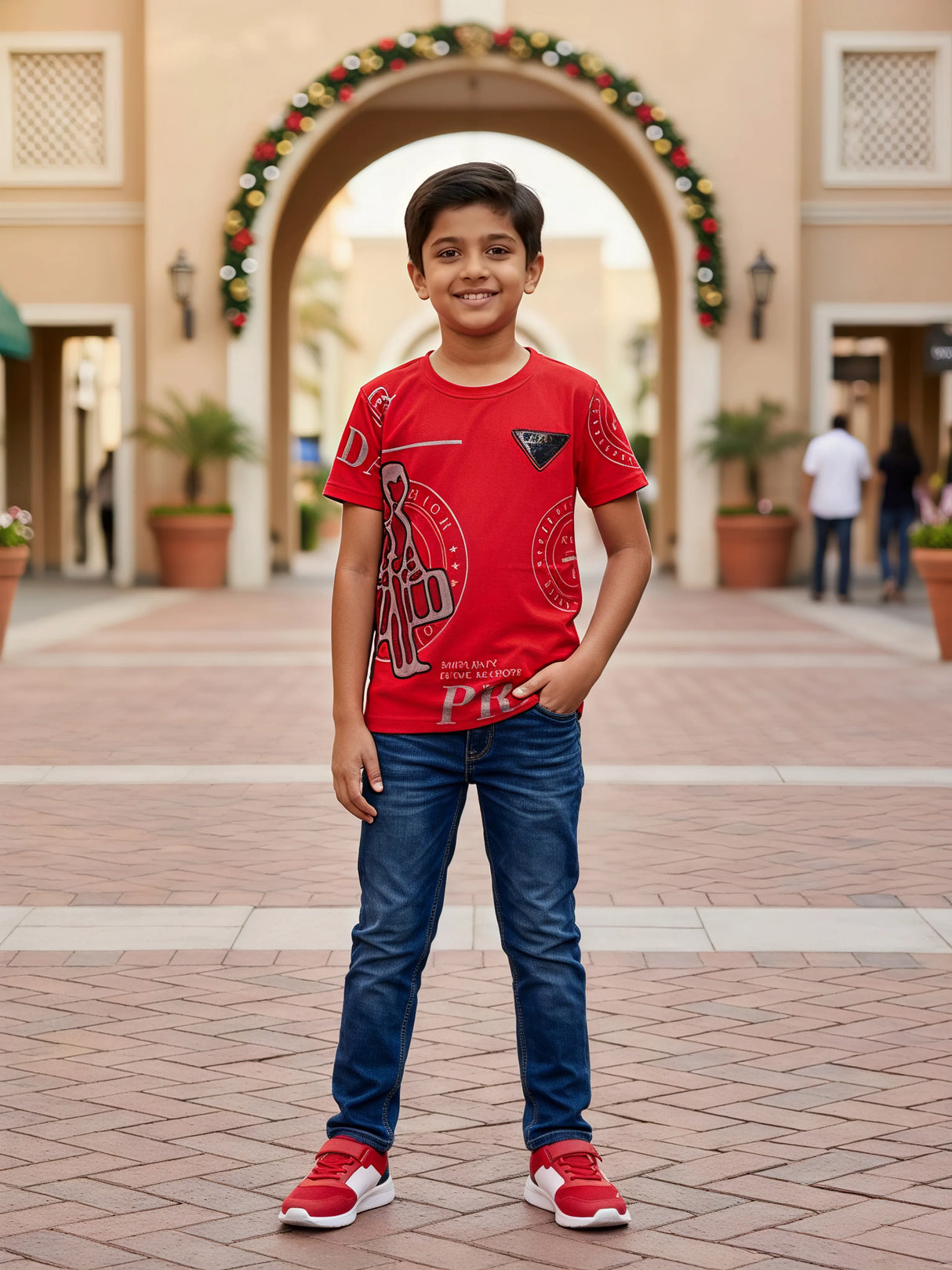 Boys Vibrant Red Graphic Print Cotton T-Shirt