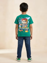 Green Graphic Printed Cotton T-Shirt Kids Casual Wear