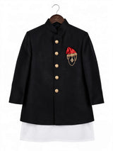 Boys Black Jodhpuri Sherwani Set with Pocket Square ()