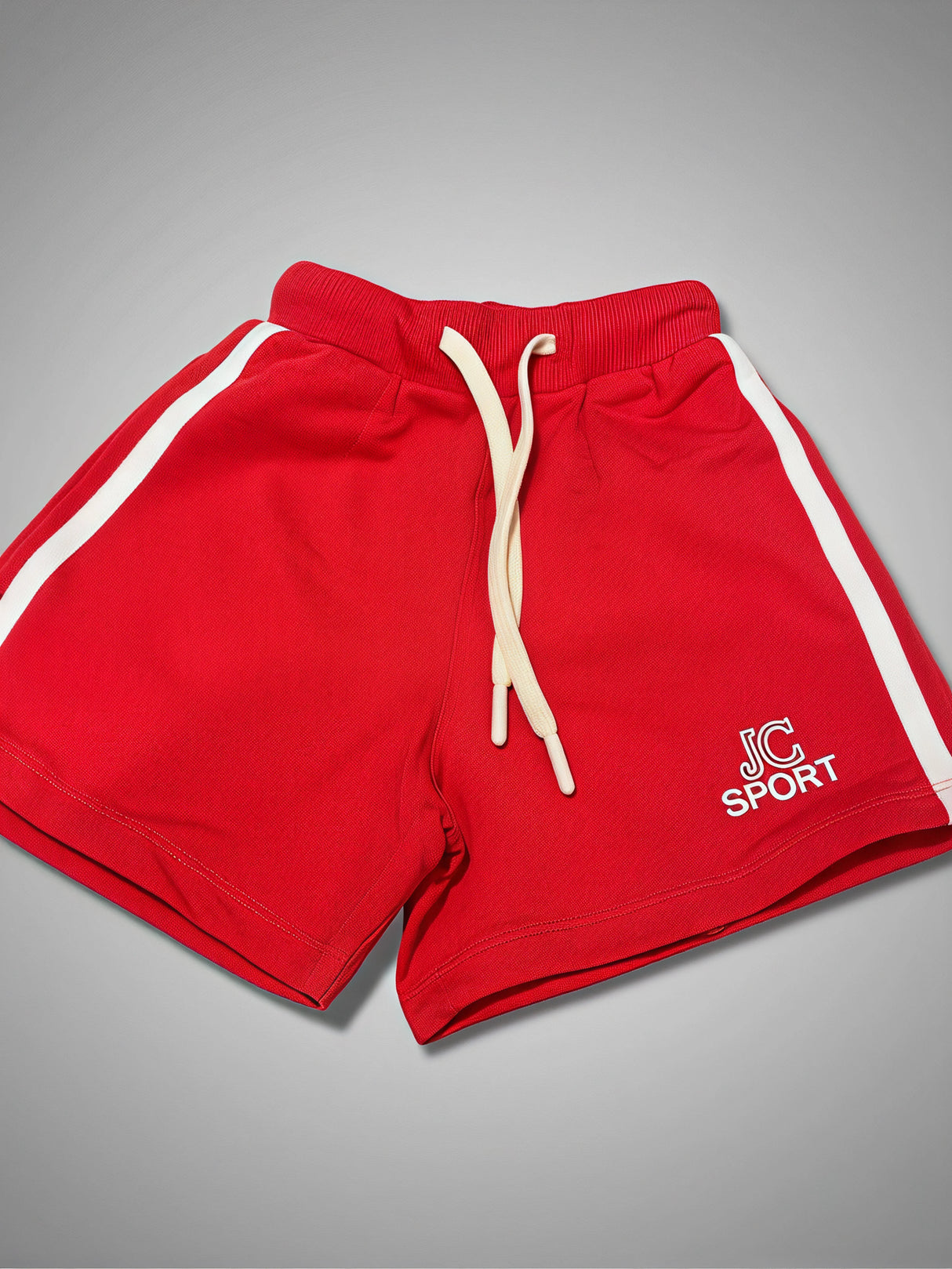 Girls' Vibrant Red Athletic Shorts with White Side Stripes