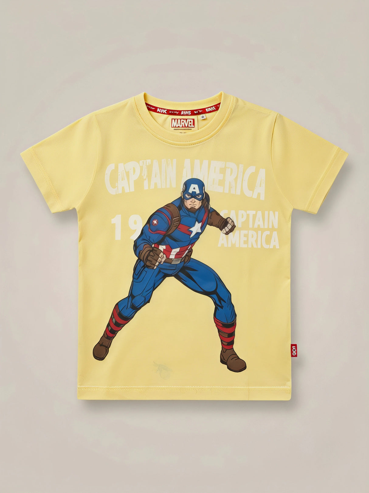 Boys Yellow Marvel Captain America Graphic Printed T-Shirt