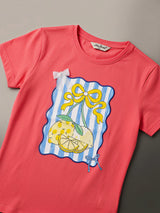 Girls Rani Lemon Print Casual Crew Neck T-Shirt.