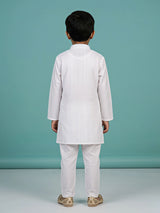 Boys White Striped Kurta Set