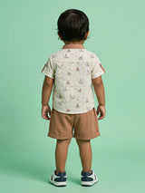 Boys Cream Boat Print Coordinate Set.